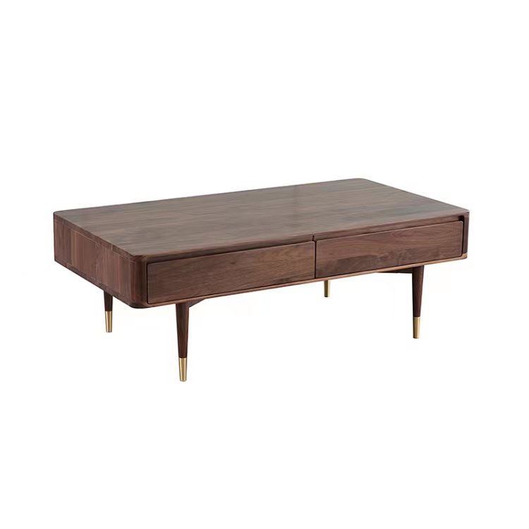 Table Basse En Noyer Avec Pied En Cuivre